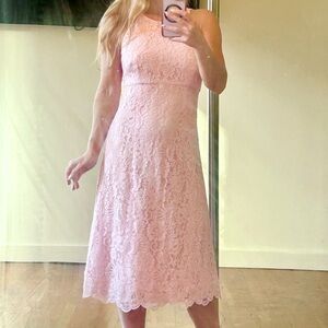 White House Black Market NWT Baby Pink Lace Midi Dress 0